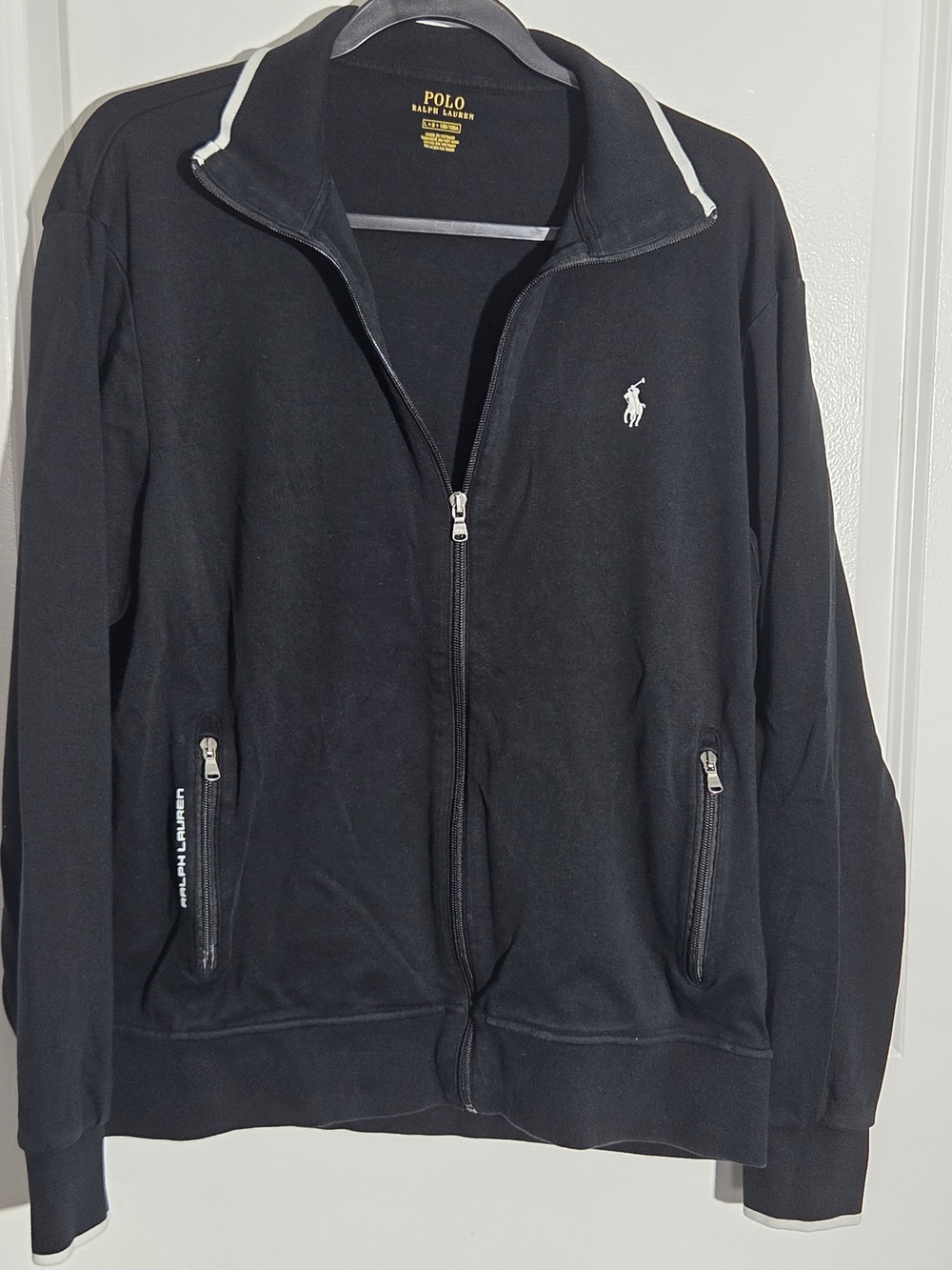 Polo Ralph Lauren Jacket Large Men Black Cotton Full Zip Pockets